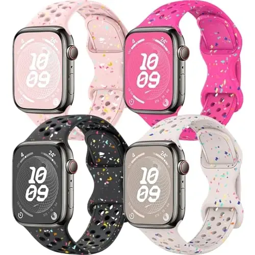 4 Pack Sport Band Compatible with Apple Watch Bands Women Men | 40mm 41mm 38mm 42mm 44mm 45mm 46mm 49mm Recycled Plastic Breathable bands for iWatch Series 10 9 8 7 6 5 4 3 2 1 SE Ultra 2 3 - 1