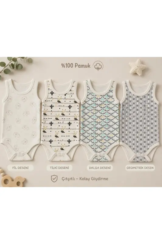 4-PACK STRAPPY ORGANIC BABY BODYSUIT CRUNCHY PATTERN - ECRU NAVY - 1