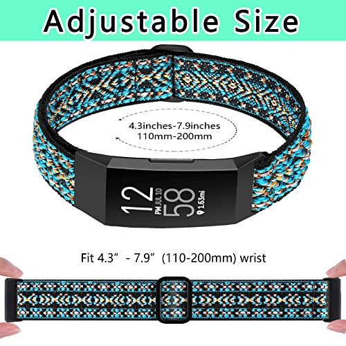 4 Pack Stretchy Band Compatible with Fit bit Charge 4 Bands/ Charge 3 Band/ Charge 3SE Smart Watch Wristbands for Women Men, Breathable Adjustable Loop Nylon Replacement Straps Elastic Charge 3 Wristbands for Women Men - 3