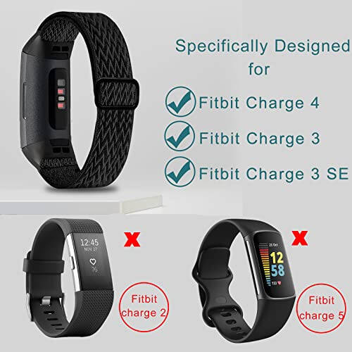 4 Pack Stretchy Band Compatible with Fit bit Charge 4 Bands/ Charge 3 Band/ Charge 3SE Smart Watch Wristbands for Women Men, Breathable Adjustable Loop Nylon Replacement Straps Elastic Charge 3 Wristbands for Women Men - 4