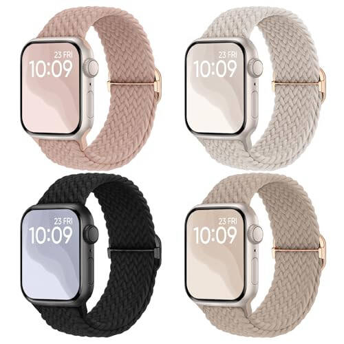 4 Pack Stretchy Bands Compatible for Apple Watch Band 38mm 40mm 41mm 42mm 44mm 45mm 49mm Women, Braided Elastic Strap Nylon Solo Loop Wristband for iWatch Series 9 8 7 6 5 4 3 2 1 SE Ultra - 1