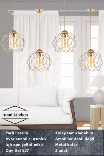 4 Pack Trendy Honey Mica Glass Golden Living Room Kitchen Bathroom Bedroom Children's Room Hallway Pendant Chandelier - 5