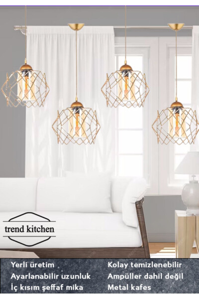 4 Pack Trendy Honey Mica Glass Golden Living Room Kitchen Bathroom Bedroom Children's Room Hallway Pendant Chandelier - 1