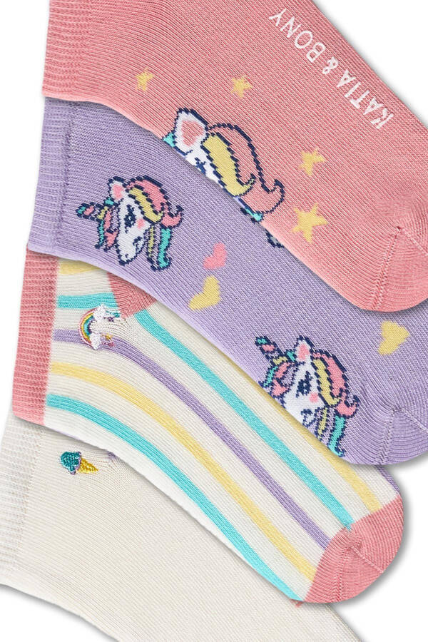 4-Pack Unicorn Ice Cream Patterned Slipper Socks for Girls - 2