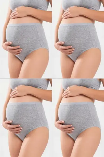 4-Pack Women's Gray Cotton Lycra High-Waisted Maternity Panties - 1