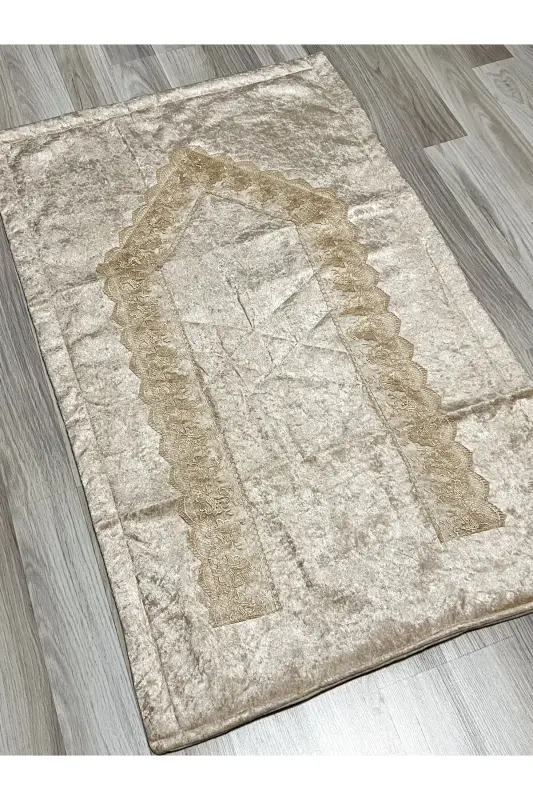 4 Parça Seccade Takımı Çeyizlik Bohça Kutulu Kadife Güpürlü Gelin Damat Seti - Kahverengi - 7