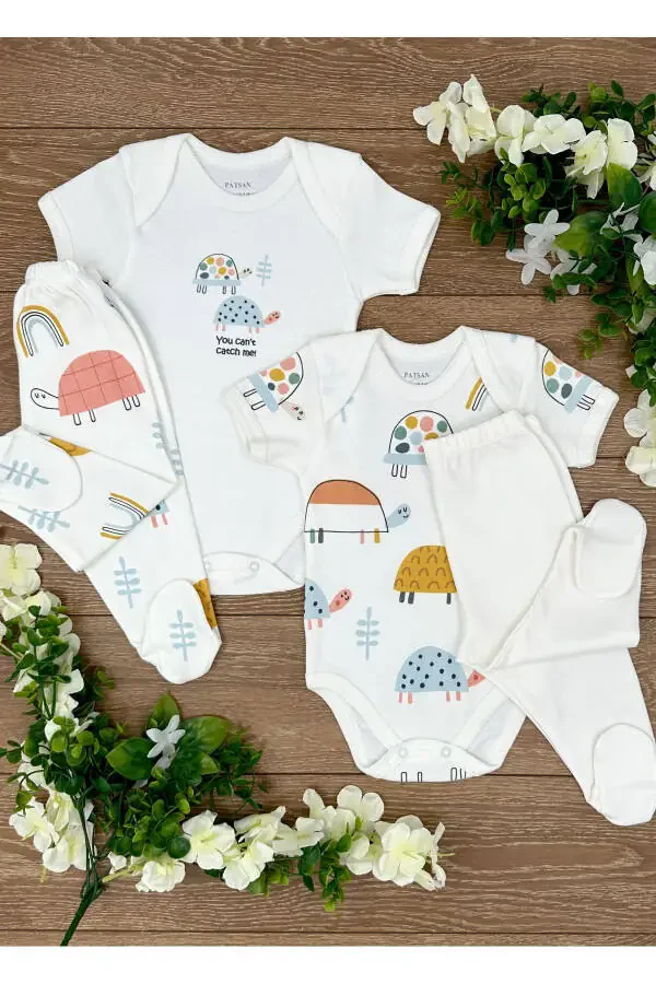 4 Parcha Organik Paxta Qiz Chaqaloq Chiptali Bodi va P - 2