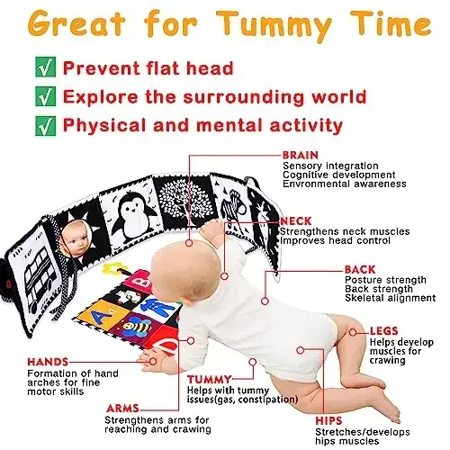 4 PCS Black and White High Contrast Baby Toys 0-3-6 Months Newborn Essential Montessori Toy for Babies Crinkle Sensory Book Brain Development Tummy Time Mirror Infant Carseat Rattle Easter Shower Gift - 4 (1)