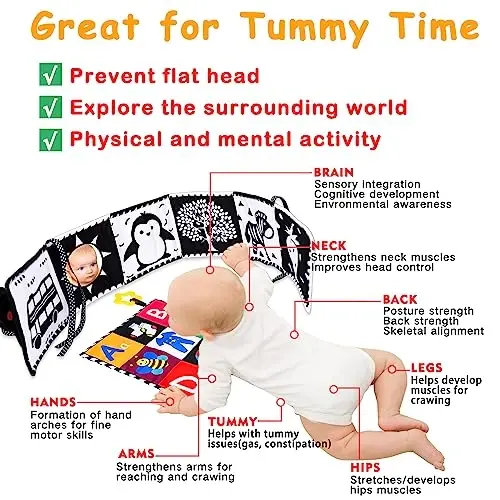 4 PCS Black and White High Contrast Baby Toys 0-3-6 Months Newborn Essential Toy for Babies Crinkle Sensory Book Brain Development Tummy Time Mirror Infant Carseat Rattle Shower Easter Gifts Boy Girl - 2