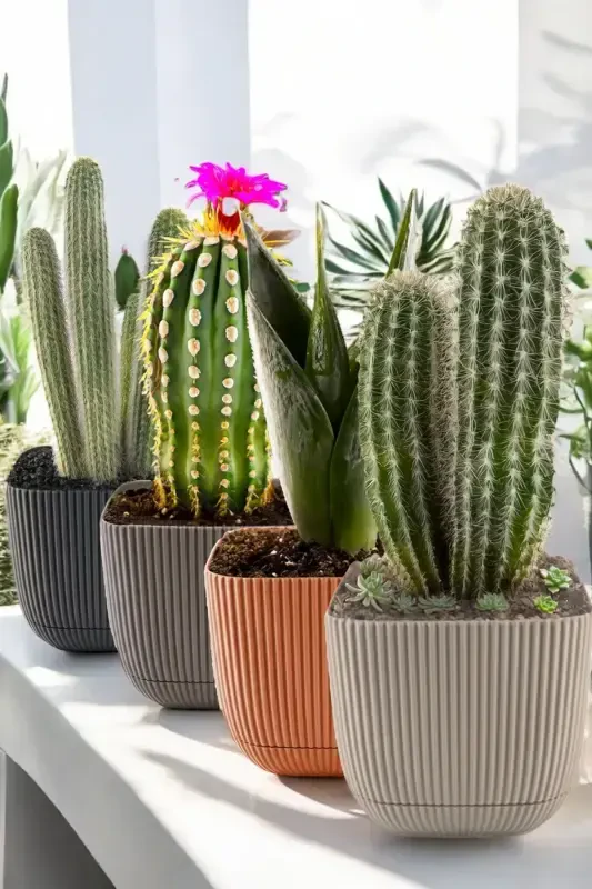 4 Pcs No 4 Decorative Cactus And Flower Pot Square Pot 4 Lt-NO4KARE - TEMMUZ HOME