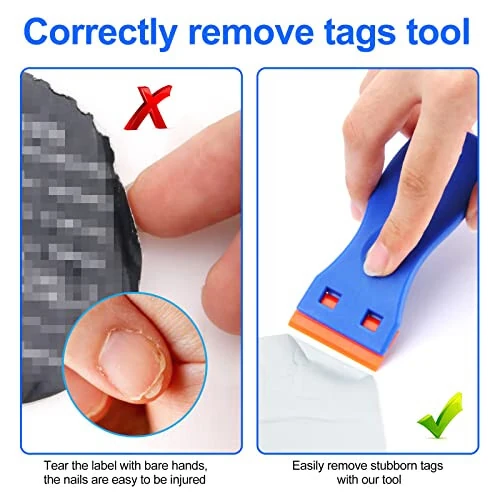 4 Pcs Plastic Razor Blade Scraper and 100 Pcs Blades, Remove Label Decal Tool， Forwithout Scratches Plastic Razor Blade Scraper, Adhesive Remover for Stickers, Gaskets and Paints on Window Car Glass - 4