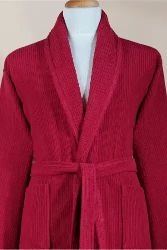 4 Pcs Striped Bathrobe Set 100% Cotton Certified Family Towel Bathrobe Set Dowry Set Burgundy-Coffee-Brown - 5