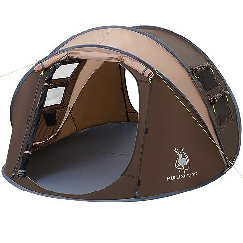 4 Person Easy Pop Up Tent, 9.5’X6.6’X52'', Waterproof, Automatic Setup, 2 Doors-Instant Family Tents for Camping, Hiking & Traveling - HUI LINGYANG