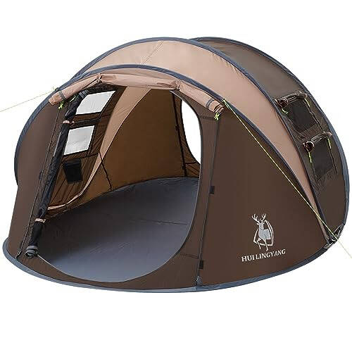 4 Person Easy Pop Up Tent, 9.5’X6.6’X52'', Waterproof, Automatic Setup, 2 Doors-Instant Family Tents for Camping, Hiking & Traveling - 1