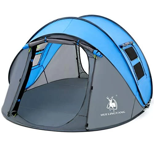 4 Person Easy Pop Up Tent, 9.5'X6.6'X52'', Waterproof, Automatic Setup, 2 Doors-Instant Family Tents for Camping, Hiking & Traveling - HUI LINGYANG