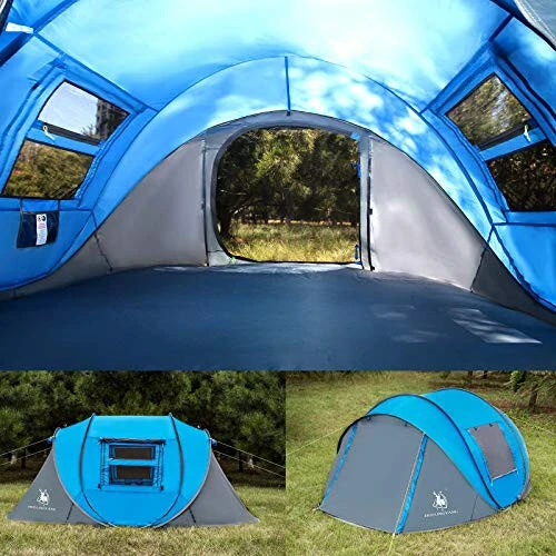 4 Person Easy Pop Up Tent, 9.5'X6.6'X52'', Waterproof, Automatic Setup, 2 Doors-Instant Family Tents for Camping, Hiking & Traveling - 4