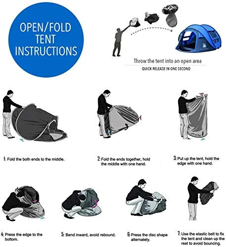 4 Person Easy Pop Up Tent, 9.5'X6.6'X52'', Waterproof, Automatic Setup, 2 Doors-Instant Family Tents for Camping, Hiking & Traveling - 6