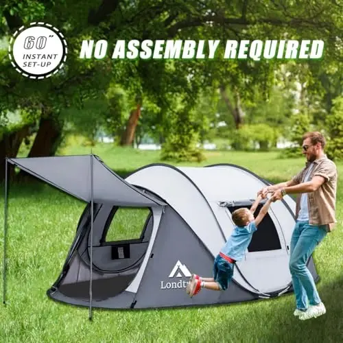 4 Person Easy Pop Up Tent Suv o'tkazmaydigan Avtomatik Sozlash 2 eshik-Camping Hiking & Traveling uchun Instant Oilaviy chodirlar - 5
