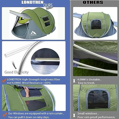 4 Person Easy Pop Up Tent Waterproof Automatic Setup 2 Doors-Instant Family Tents for Camping Hiking & Traveling - 3