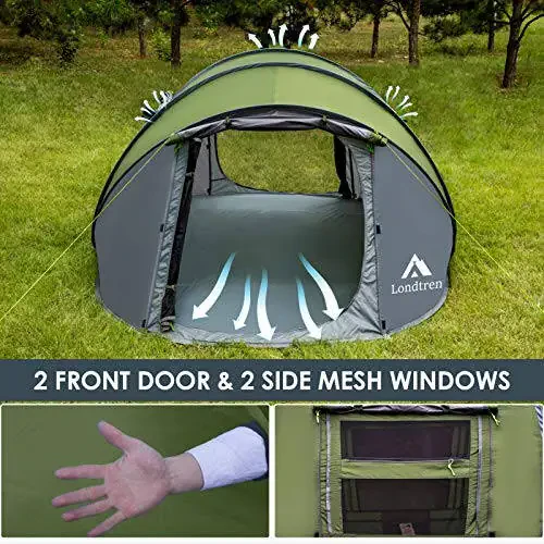 4 Person Easy Pop Up Tent Waterproof Automatic Setup 2 Doors-Instant Family Tents for Camping Hiking & Traveling - 4