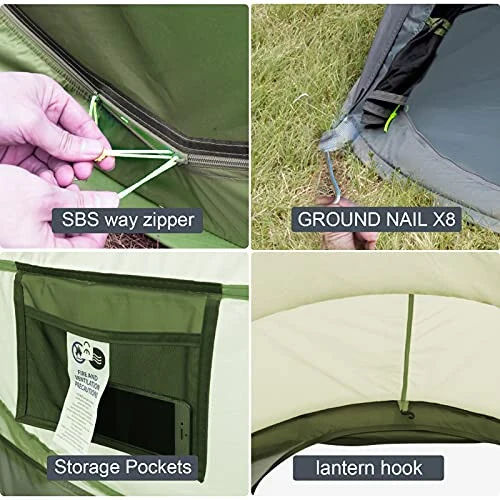 4 Person Easy Pop Up Tent Waterproof Automatic Setup 2 Doors-Instant Family Tents for Camping Hiking & Traveling - 5