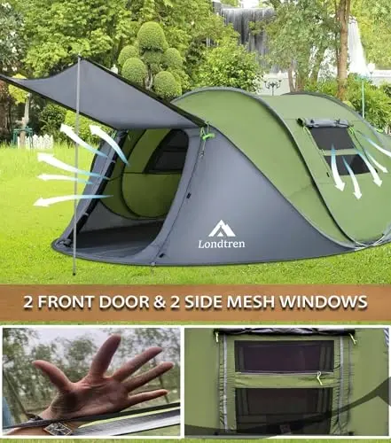 4 Person Easy Pop Up Tent Waterproof Automatic Setup 2 Doors-Instant Family Tents for Camping Hiking & Traveling - 4
