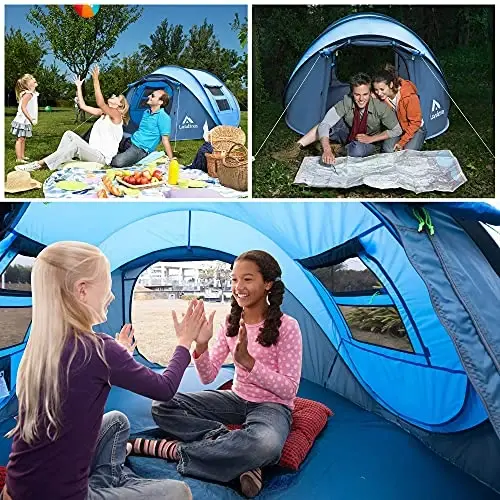 4 Person Easy Pop Up Tent Waterproof Automatic Setup 2 Doors-Instant Family Tents for Camping Hiking & Traveling - 1