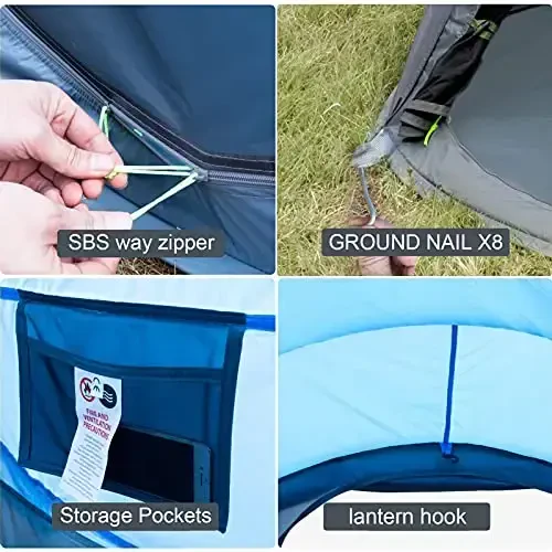 4 Person Easy Pop Up Tent Waterproof Automatic Setup 2 Doors-Instant Family Tents for Camping Hiking & Traveling - 4