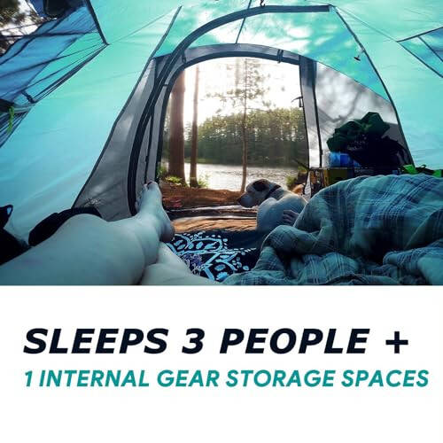 4 Person Easy Pop Up Tent,9.5’X6.6’X52'',Waterproof, Automatic Setup,2 Doors-Instant Family Tents for Camping, Hiking & Traveling - 3