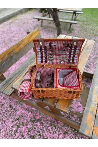 4 Person Picnic Basket with Checkered Pattern (nz-06) - 3