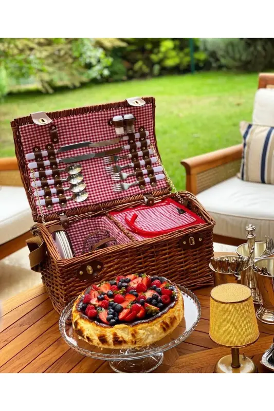 4 Person Picnic Basket with Checkered Pattern (nz-06) - 4