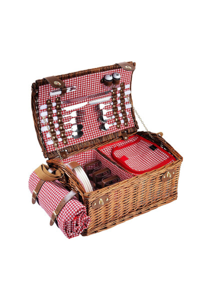 4 Person Picnic Basket with Checkered Pattern (nz-06) - 4