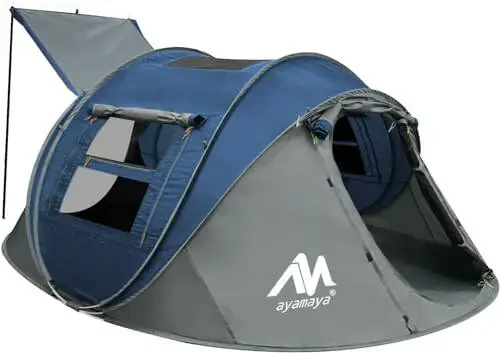 4 Person Pop Up Tents for Camping - AYAMAYA Waterproof Instant Family Tents with Skylight & Removable Rainfly, Upgraded Large Size with 2 Doors -Automatic Easy Setup Beach Tent with Poles - 1