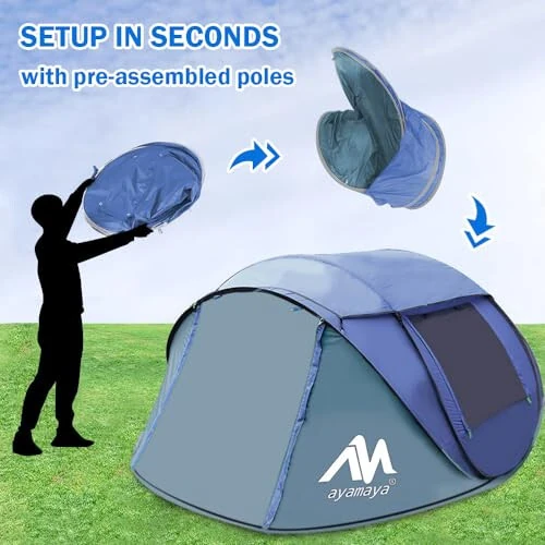 4 Person Pop Up Tents for Camping - AYAMAYA Waterproof Instant Family Tents with Skylight & Removable Rainfly, Upgraded Large Size with 2 Doors -Automatic Easy Setup Beach Tent with Poles - ayamaya (1)