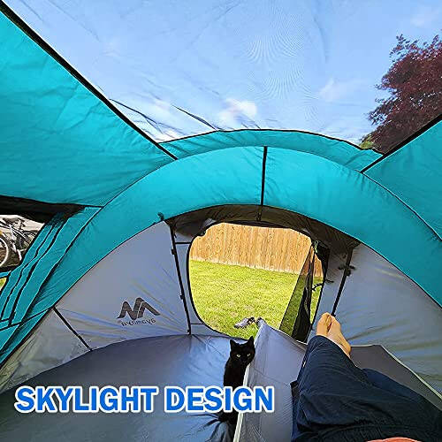 4 Person Pop Up Tents for Camping - AYAMAYA Waterproof Instant Family Tents with Skylight & Removable Rainfly, Upgraded Large Size with 2 Doors -Automatic Easy Setup Beach Tent with Poles - 5