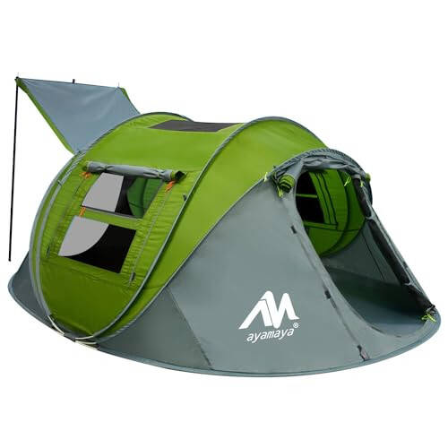 4 Person Pop Up Tents for Camping - AYAMAYA Waterproof Instant Family Tents with Skylight & Removable Rainfly, Upgraded Large Size with 2 Doors -Automatic Easy Setup Beach Tent with Poles - 1