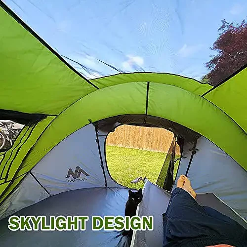 4 Person Pop Up Tents for Camping - AYAMAYA Waterproof Instant Family Tents with Skylight & Removable Rainfly, Upgraded Large Size with 2 Doors -Automatic Easy Setup Beach Tent with Poles - 5