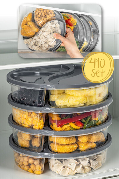 4 Piece 3 Compartment Round Storage Container 1.2 Litre Anthracite - VIENEV