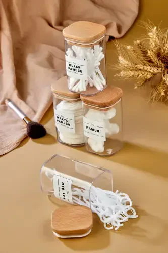 4 Piece Acrylic Dental Floss & Ear Swab & Cotton & Makeup Cotton Bathroom Set 250 Ml - FBZHOME (1)