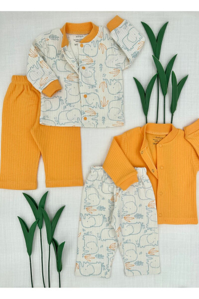 4 Piece Baby Top & Bottom Hoodie Pajama/ Leggings Set Mustard Elephant - PATSAN (1)