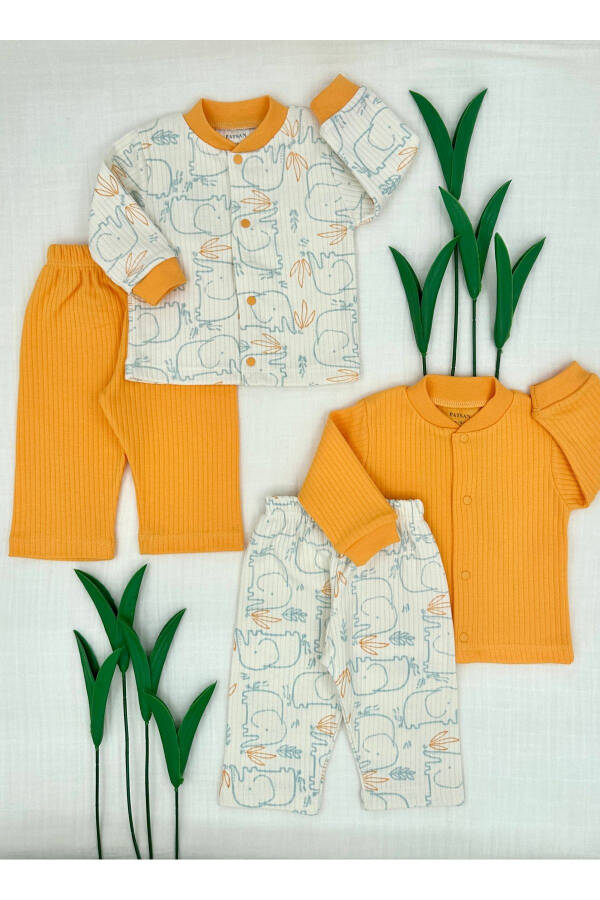 4 Piece Baby Top & Bottom Hoodie Pajama/ Leggings Set Mustard Elephant - 3