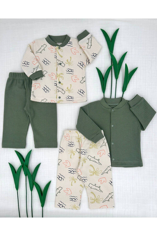 4 Piece Baby Top & Bottom Sweater Pajama/ Leggings Set Green Crocodile - 1