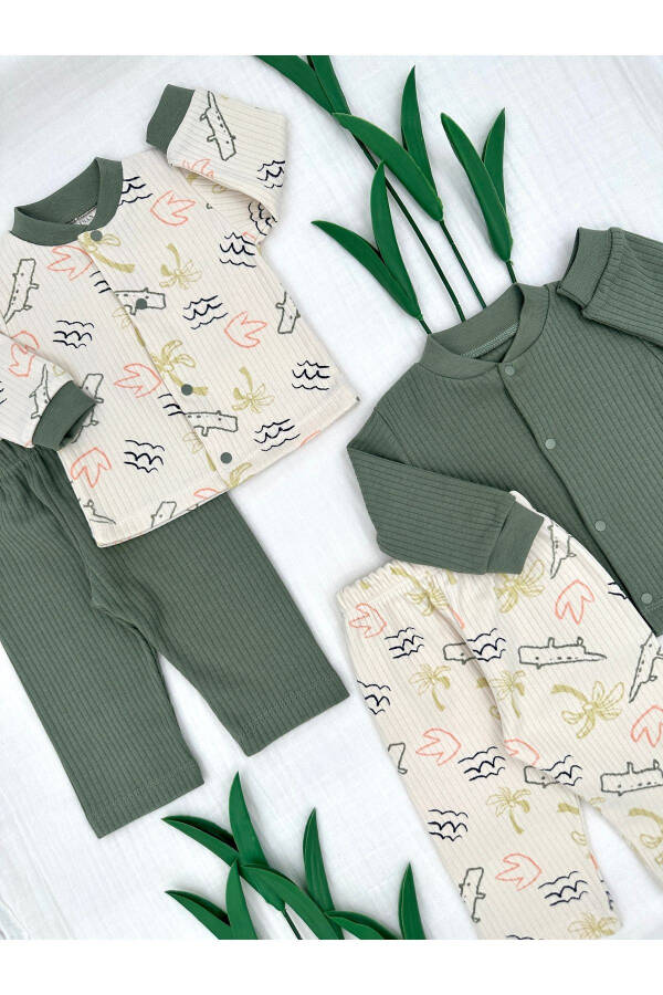 4 Piece Baby Top & Bottom Sweater Pajama/ Leggings Set Green Crocodile - 3