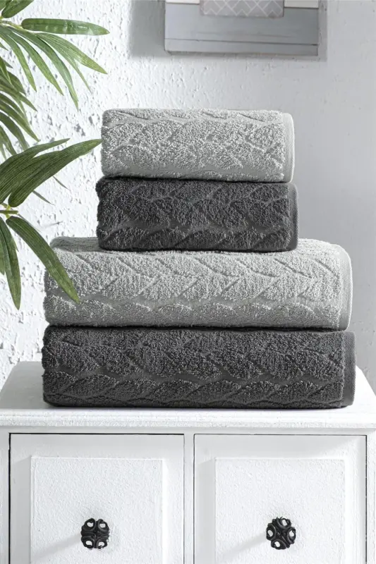 4-Piece Bath Towel Set Bathroom Set 100% Cotton - 1