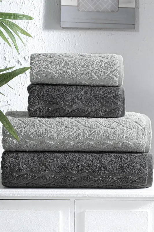 4-Piece Bath Towel Set Bathroom Set 100% Cotton - 4