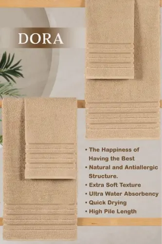 4 Piece Bath Towel Set Dora Beige - 70x140cm X2 / 50x90cm X2-BEIGE - MODALİN (1)
