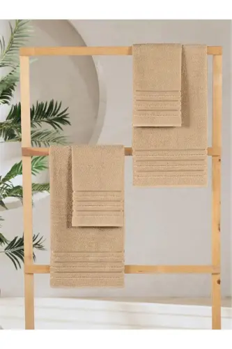 4 Piece Bath Towel Set Dora Beige - 70x140cm X2 / 50x90cm X2-BEIGE - 3