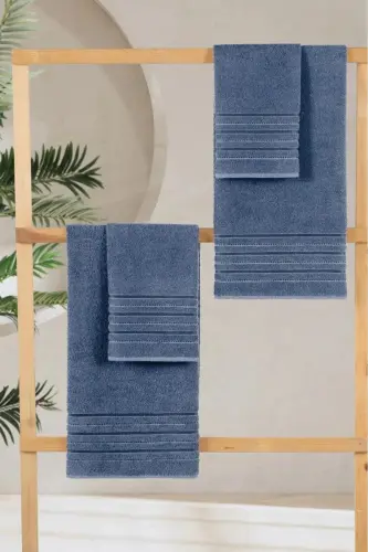4-Piece Bath Towel Set Dora Indigo - 70x140cm X2 / 50x90cm X2-INDIGO - MODALİN (1)