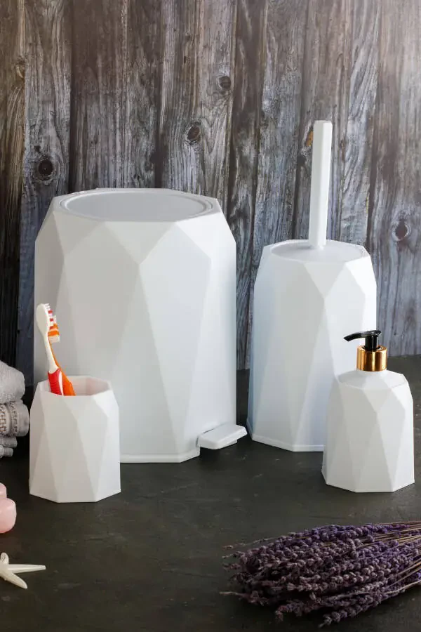 4-Piece Bathroom Set Trash Can Toilet Brush Soap Dish Toothbrush Holder - 1