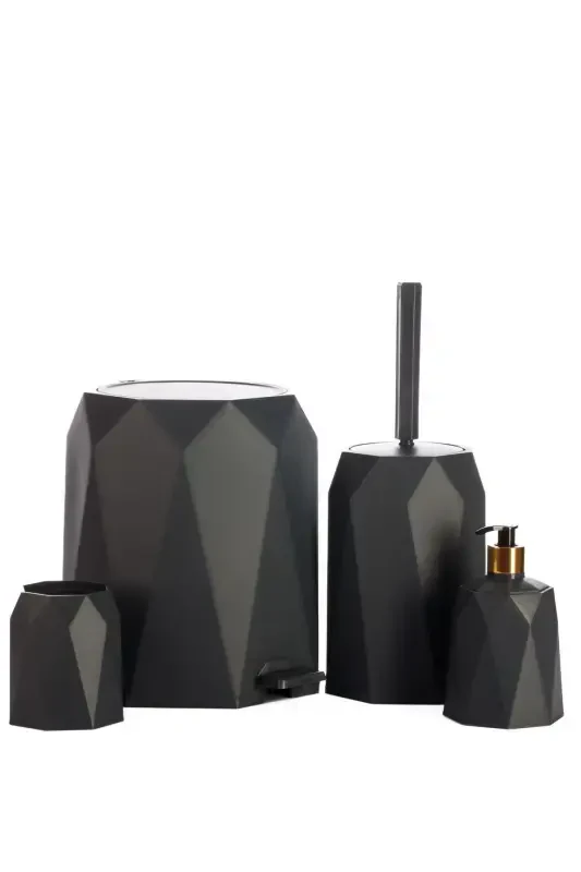 4-Piece Bathroom Set Trash Can Toilet Brush Soap Dispenser Toothbrush Holder - Anthracite - 2